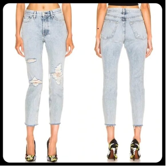 rag & bone High Rise Ankle Cigarette Jeans Distressed Holes Madison Wash Size 26 - Picture 1 of 10